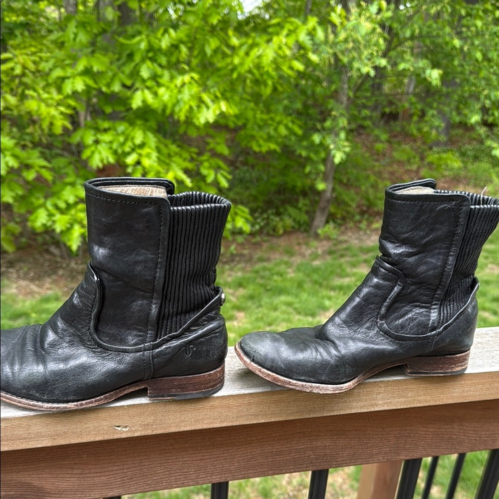 Frye Black Ankle Boots with Weathered Leather